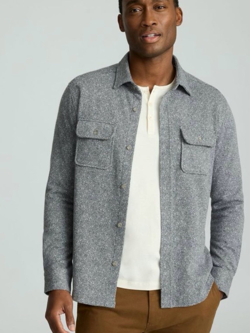 NWT UNTUCKIT SWEATER FLANNEL HERRINGBONE GREY SIZE MEDIUM REGULAR